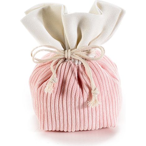 Sacchetti in velluto a coste rosa e bordo bianco in tessuto con tirante di chiusura, set da 20 pezzi, Aperto: cm 15 x 6 x 12,5 H