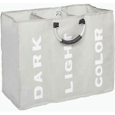 Grand panier à linge à 3 compartiments, sac à linge pliable, trieur de vêtements pliable en tissu avec poignées de transport pour le linge sale à la maison. (1/5)