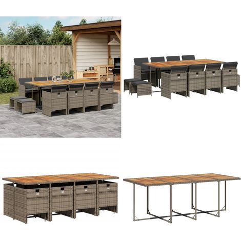 13-tlg. Garten-Essgruppe mit Kissen Grau Poly Rattan - Gartentisch - Gartenmöbel Set - Gartenset - PE-Rattan Möbel - Outdoor Küche - Home & Living (1/5)