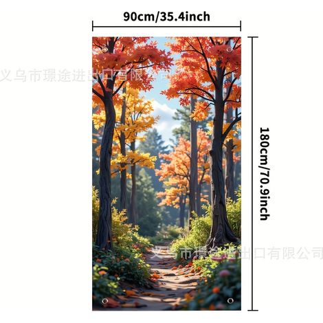 Décoration de porte citrouille pour Thanksgiving 2026, rideau en tissu à l'ambiance festive des récoltes d'automne - 90 x 190 cm (ajustable avec élastique) - QJ-12
