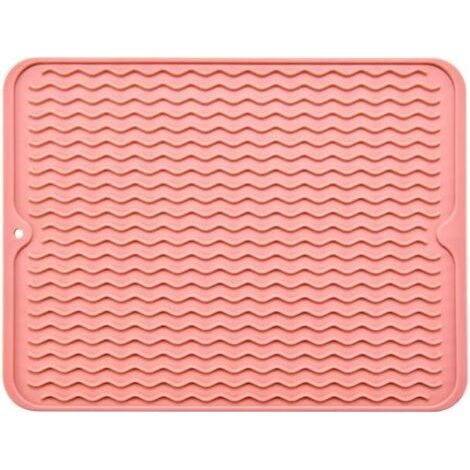 BUNTHAUS 30 x 40 cm (rose pâle) Tapis égouttoir à vaisselle, en silicone, résistant à la chaleur, antidérapant, tapis d'égouttement, set de table (1/5)