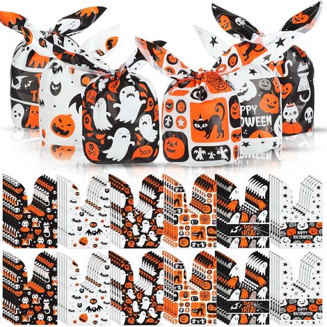 200 sachets à bonbons d'Halloween - 6 modèles - avec fermeture oreilles de lapin corps transparent, sachet cadeau (1/5)
