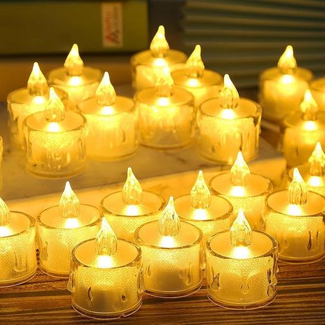 Set of 48 Flameless LED Tealight Candles, Flickering Flame, Batteries Included, for Christmas, Christmas Tree, Easter, Wedding, Wedding Party (Yellow) (1/5)