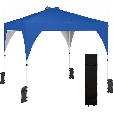 Tente pliante 3x3m avec système de verrouillage centralisé, hauteur réglable, sac de transport à roulettes et sacs de lestage, bleue