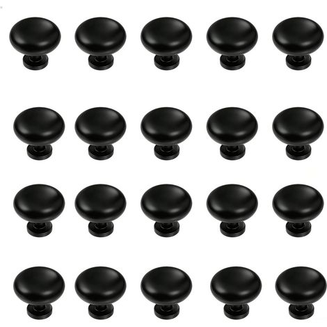 Drawer handles, set of 20, round furniture knobs, matte black, suitable for cabinets, wardrobes and dressing tables. (1/4)