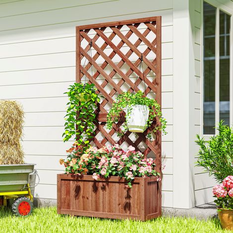 Pflanzkübel mit Rankgitter aus Holz, Gartenblumentopf mit Stütze für Kletterpflanzen, 72,5 x 31,5 x 149,5 cm, Natur
