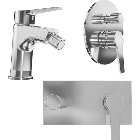 Ensemble mitigeur avec lavabo encastré et bidet et douche encastrée avec inverseur en laiton chromé Mod. Sophia