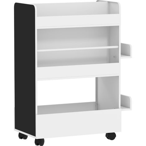 Bibliothèque enfant double face avec 4 étagères, bac de rangement, tableau, roulettes verrouillables, pour 3 à 8 ans, blanc 66,5 x 32,5 x 86,5 cm - CHICFURN (1/5)