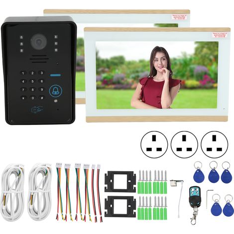 Sonnette vidéo sans fil 10 pouces 1080P, 2 écrans, détection de mouvement, vision nocturne, audio bidirectionnel, compatible Tuya, prise UK 100-240V (1/5)