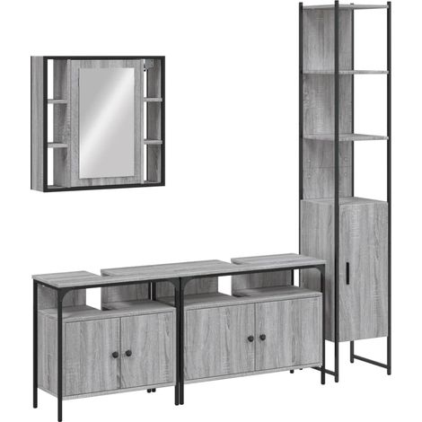 Maison Exclusive - 4-tlg. Badmöbel-Set Grau Sonoma Holzwerkstoff