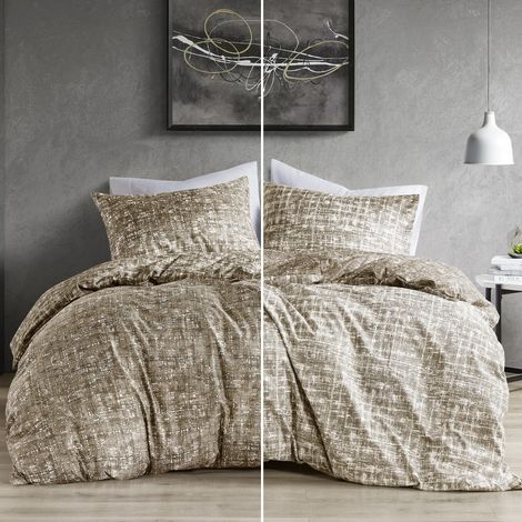 Parure de lit Taupe pour Toutes Les Saisons, Couette réversible 3 pièces Ultra Douce avec 2 taies d'oreiller Assorties, Facile d'entretien, Lavable en Machine, lit Double/Grand lit (1/5)