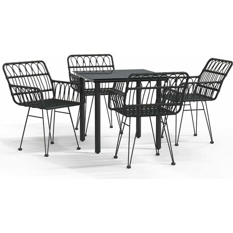 Set da Pranzo da Giardino 5 pz  Salotto da Giardino Nero in Polyrattan (1/5)