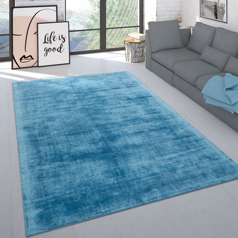 Paco Home Alfombra Hecha A Mano Alta Calidad Monocolor Pelo Corto Moderna Mezcla Materiales Turquesa 80x150 cm (1/4)