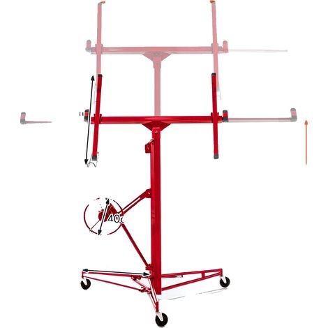 Lève-plaque de plâtre, Hauteur maximale 470 cm, Capacité 68 kg, Rouge (1/2)