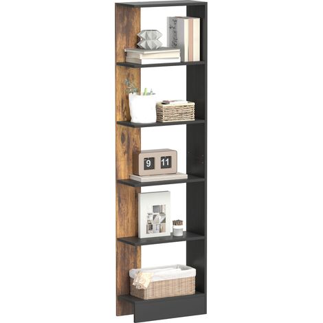 Étagère Design Gain de Place 5 Niveaux Bois 45x21x170 cm, Marron et Noir