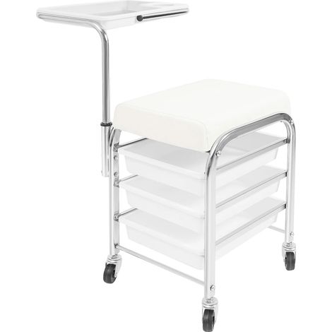 Chariot de Salon, Plateau Réglable, Construction Durable, BLANC (1/2)