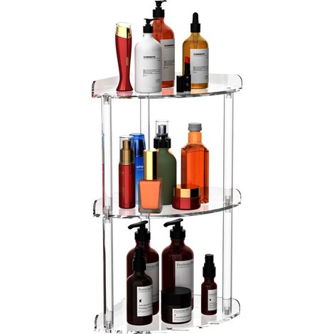 Étagère d'angle à 3 niveaux - 18 x 18 x 40 cm - En acrylique - Organiseur de salle de bain pour plan de travail - Organisateur de rangement transparent pour cosmétiques, parfums, (1/5)