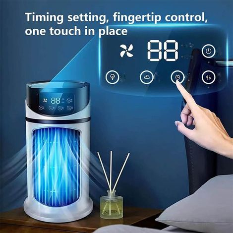 Tragbare, leise mobile Klimaanlage, Mini-Klimaanlage, 4-in-1-Luftkühler mit USB-Anschluss, Ventilator, 300-ml-Wassertank, 90°-Oszillation, 3 Lüfterstufen, 2 Nebelmodi für Schlafzimmer und Büro (1/4)