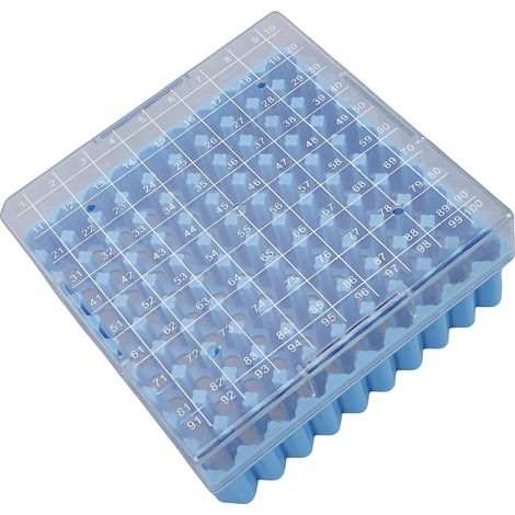 Porte-tubes à centrifuger avec couvercle, 100 emplacements, boîte de rangement pour tubes de 1,5 à 2,0 mL, bleu (1/5)