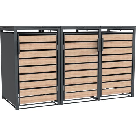 Westmann Metall Mülltonnenbox Lacina  3x240 L  Anthrazit/Holzoptik  80x200x116 cm