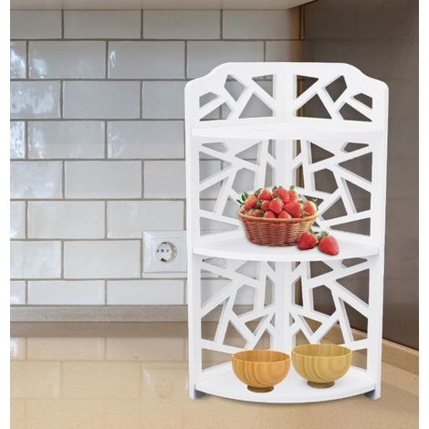Étagère d'angle à trois niveaux - Blanc - Pour cuisines, salles de bains et chambres (1/4)