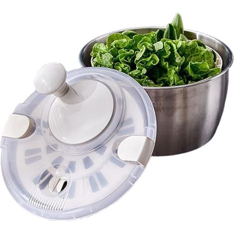 Salatschleuder 5 l, doppellagige Salatschleuder aus Edelstahl und PP mit Deckel und drehbarem Griff