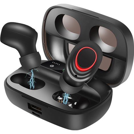 Casque Bluetooth 5.0 avec affichage LED, microphone et fonction TWS (TWS), S11 binaural noir. (1/5)