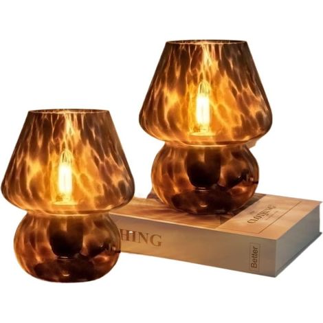 Lampe Champignon – Cette lampe de table compacte au style rétro est dotée d'une minuterie et fonctionne sans fil. Elle sert de lampe de chevet et veilleuse en verre, idéale pour chambres, cuisines, sa (1/5)
