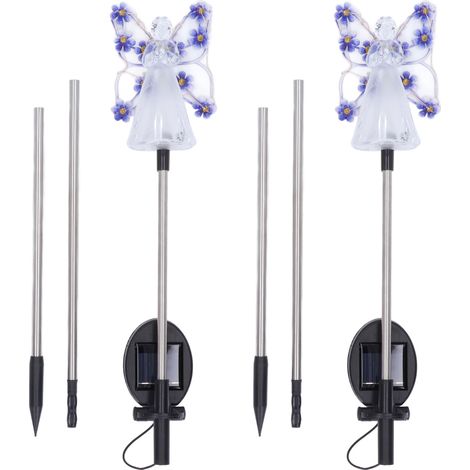 Ortviai Lampes solaires d'ange pour jardin – Lot de 2, lumière blanche, couleur violet, avec batterie intégrée, étanches (1/5)
