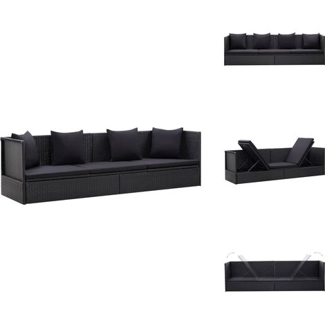 Garten-Sofabett mit Kissen Poly Rattan Schwarz - Sonnenliege - Gartenliege - Loungebett - Rattan Möbel - Outdoor Möbel (1/5)