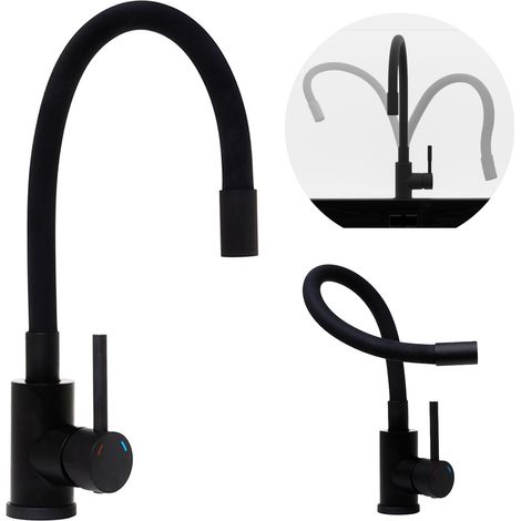 Primagran – Robinet de cuisine flexible noir – Bec en silicone 360° – Haute pression – Installation facile sous évier – Économie d'eau (1/5)