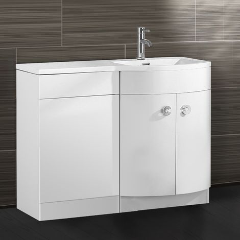 Dene 1100mm RH Bathroom D Shape Basin Vanity Unit White (1/5)