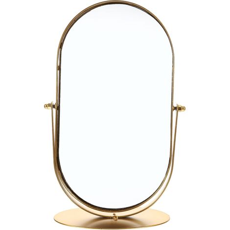 Miroir de Maquillage Vintage en Métal Doré Miroir de Table Ovale Grand Format Support Stable Portable pour Bureau et Chambre Décoration Élégante et Multifonctionnelle (1/5)