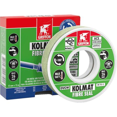 GRIFFON 6300531 Dichtungsband für Gewindeanschlüsse Kolmat Fibre Seal 15 m x 12 mm