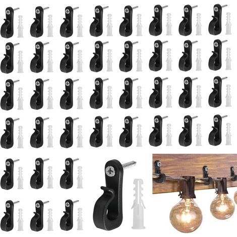 Packung mit 40 schwarzen Schraubhaken mit Sicherheitsöse, Zaunhaken für Außenbeleuchtung, Zimmerpflanzen, Garten, Lichterketten mit Schrauben (1/4)