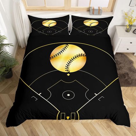 Baseball Parure de Lit 140x200cm Sport Thème Housse de Couette Chambre à coucher Doré Noir Ball Jeux Sets de Housse de Couette Athlete Concurrentielle Parure Housse de Couette Avec 1 taie d'oreiller - (1/5)
