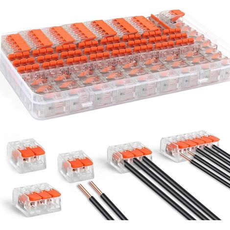 75 Stück Kabelklemmen Elektro Flammhemmende Schale Verbindungsklemmen Klemme mit Betätigungshebel, 4mm² Leiter Klemme für Feste Kabe 2-3-5 Leiter