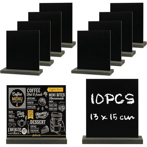 Lot de 10 Mini Tableau Noir,13 x 15 cm Tableaux Noirs Double Face avec Supports en Bois,Mini Panneau D'affichage,Ardoise Craie Ardoise Effacable pour Anniversaire Mariage Restaurant Café (1/5)