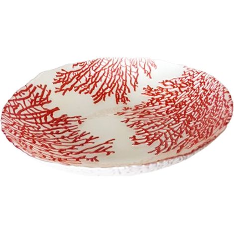 Coupe à fruits en verre design corail corbeille de table décorative rose 30 x 30 x 7 cm - PANGIVO (1/3)