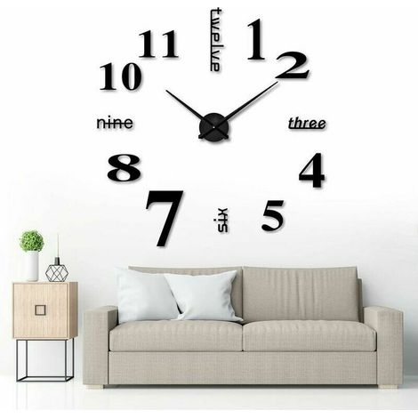 Horloge murale à faire soi-même, 3D, horloge murale mute DIY, grande horloge murale 3D, design moderne, acrylique, horloge murale pour bureau, salon, chambre à coucher – Noir 70-90cm, (1/5)