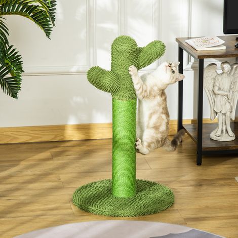 Griffoir pour chat d'intérieur en forme de cactus, arbre à chat en sisal résistant avec base, 40 x 40 x 65 cm, vert