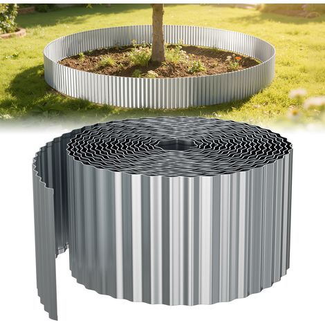 TolleTour Bordura per giardino in acciaio zincato 5 m x 15 cm, bordura flessibile per prato 0,3 mm, per aiuole e delimitazione del prato, colore argento. (1/5)