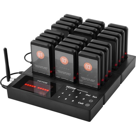 VEVOR Sistema de Buscapersonas Inalámbrico para Restaurantes Largo Alcance de 400 m Buscapersonas para Hacer Colas con Vibración y Parpadeo 24 Zumbadores para Restaurantes, Cafeterías, Tiendas