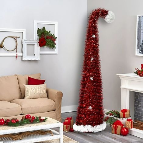 Sapin de Noël décoration en flocons de neige en guirlande de 1,5 m, adapté à une utilisation intérieure et extérieure, pliable, artificiel (rouge) (1/5)