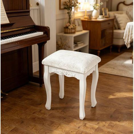 Tabouret de coiffeuse 37 x 29 x 48 cm en MDF et plastique blanc crème, siège rembourré - CHICFURN (1/5)