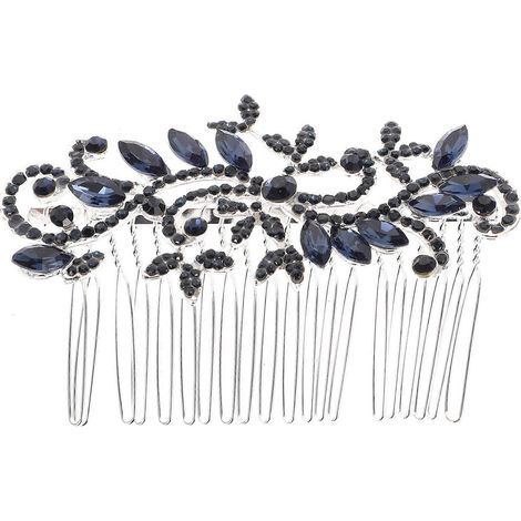 Brauthaarkamm mit blauen Strasssteinen, ein elegantes Accessoire für Brautfrisuren, Fotoshootings und Partys. – 9,00 x 6,00 x 2,00 cm – Blau (1/4)
