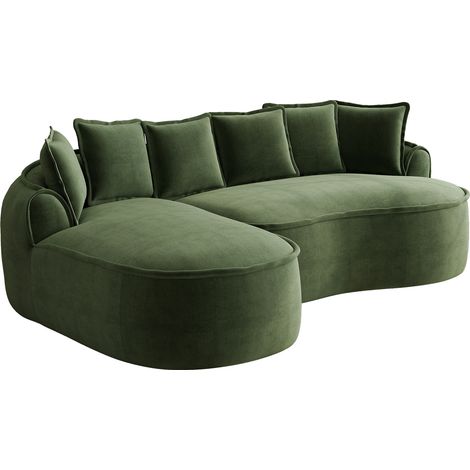 Canapé sans cadre, canapé Cloud en tissu chenille, en L avec assise extra profonde et larges accoudoirs, avec chaise longue et coussins, aucun montage nécessaire, vert (1/5)