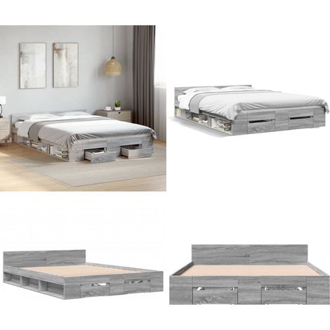 Cadre de lit avec tiroirs sans matelas sonoma gris 160x200 cm - Cadre De Lit - Lit Double - Lit Avec Tiroirs - Lit Design - Meuble Chambre - Home & Living (1/5)