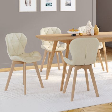 Lote de 4 sillas de comedor ROBINE de tela beige (1/5)