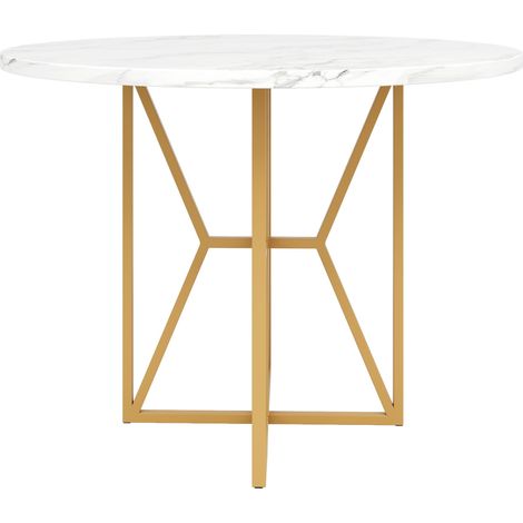 Table à manger ronde (80 x 80 x 76 cm), table ronde légère et luxueuse pour 4-6 personnes, adaptée à la salle à manger et au salon, pieds dorés, plateau en MDF effet marbre (1/5)